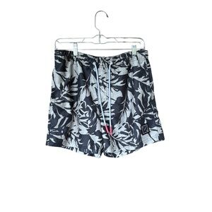 American Eagle Men's Floral Swim Trunks Size S Black Gray Leaf‎ Print